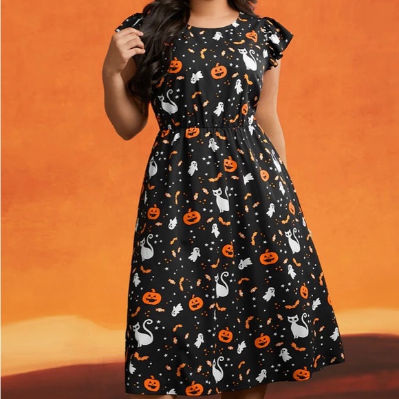 NWT BloomChic Adorable Halloween Dress with pockets!! black cat ghost witch - Picture 2 of 5